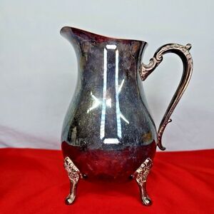 Leonard Silver Plated Water Pitcher 9''Tall Claw Footed w/Ice Guard VTG Patina